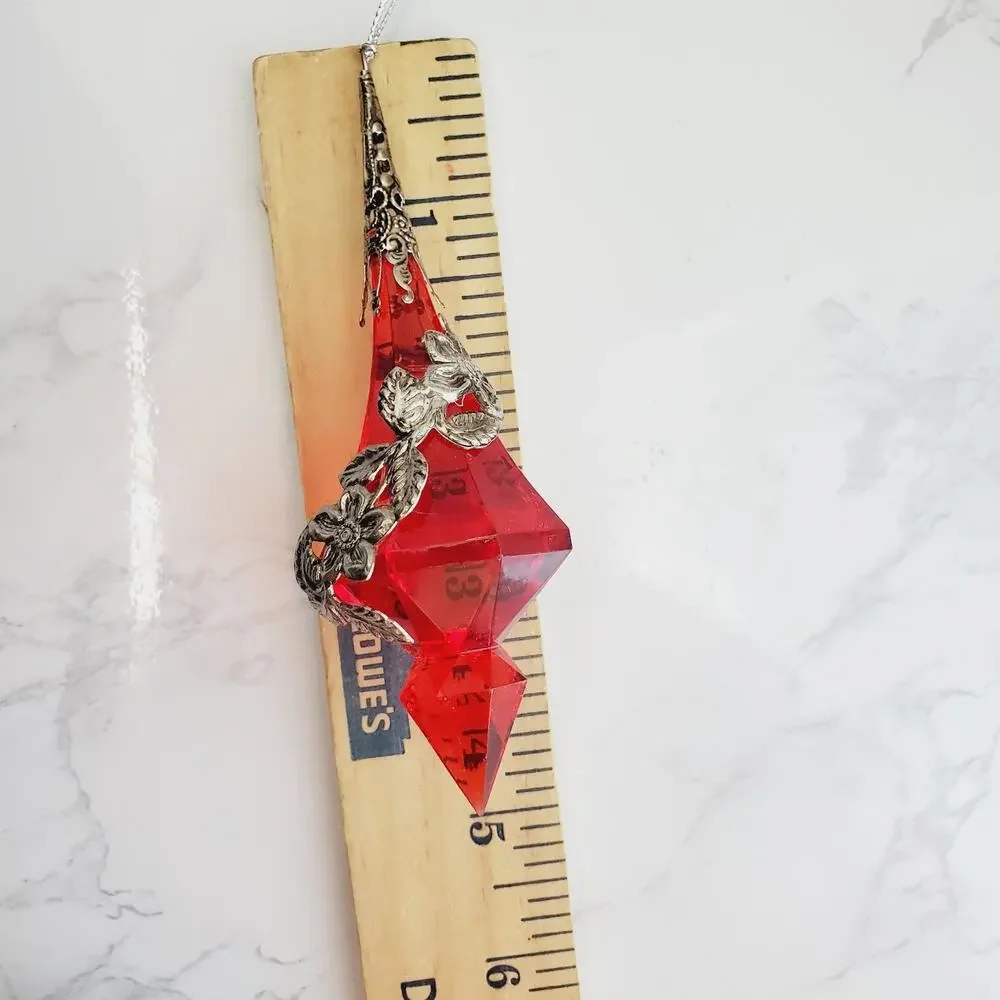 Vintage Beautiful Embellished Teardrop Christmas Ornament X5 Acrylic & Silver